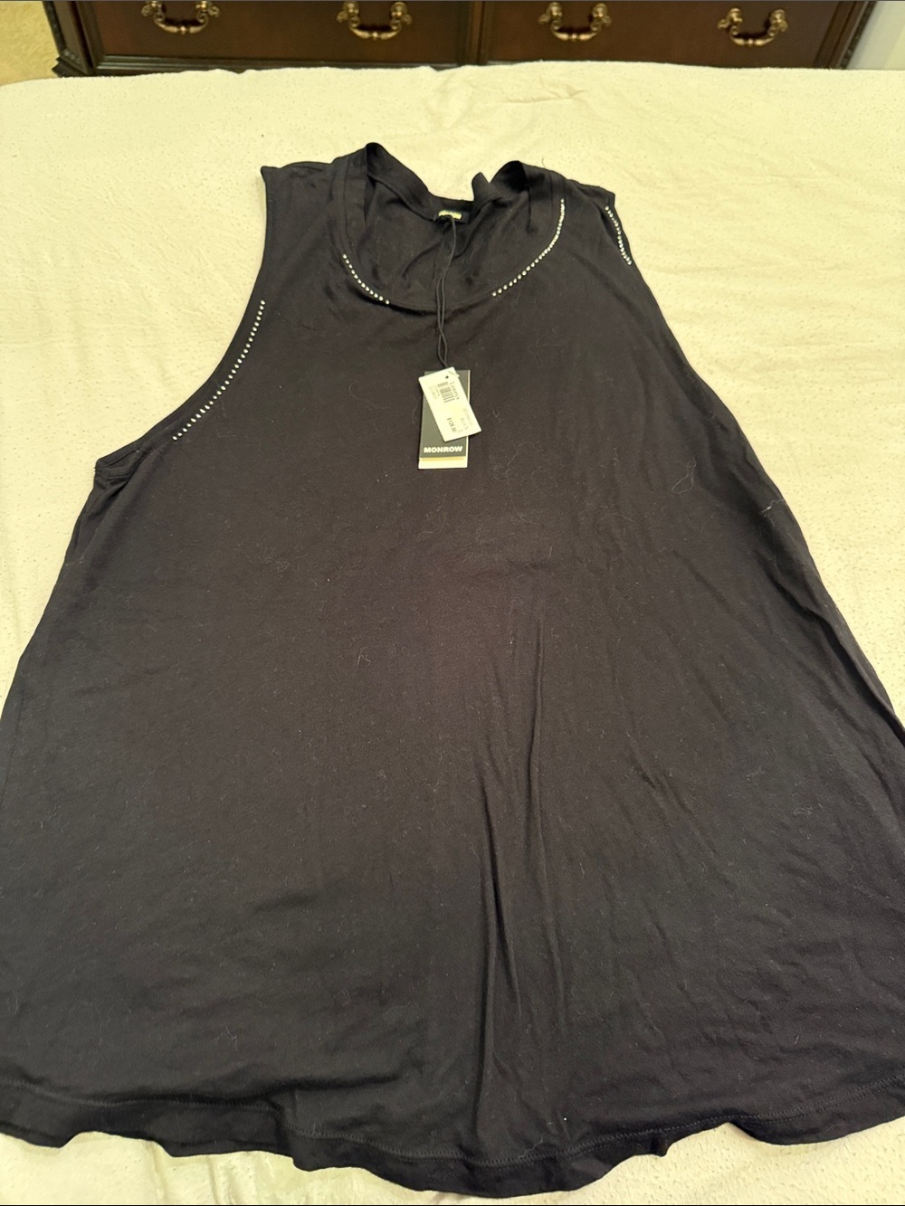 Monrow Black Sleeveless Tank with Subtle Stud Detail